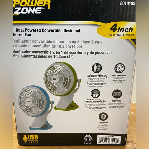 Power Zone 4" Dual Powered Convertible Fan - Picture 4 of 5